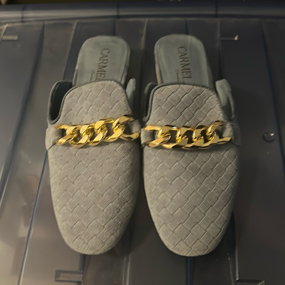 Leather and Suede chain link mules